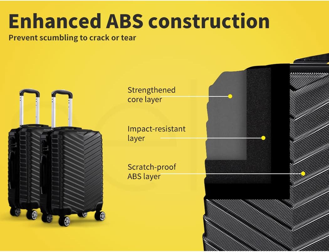 Compact black carry-on suitcase featuring a tough hard shell and effortless 360-degree spinner wheels for travel.