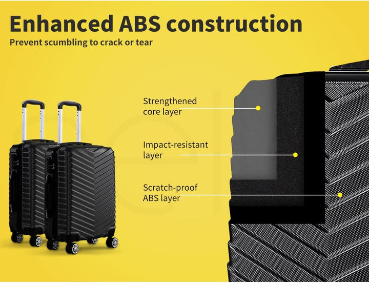 Compact black carry-on suitcase featuring a tough hard shell and effortless 360-degree spinner wheels for travel.