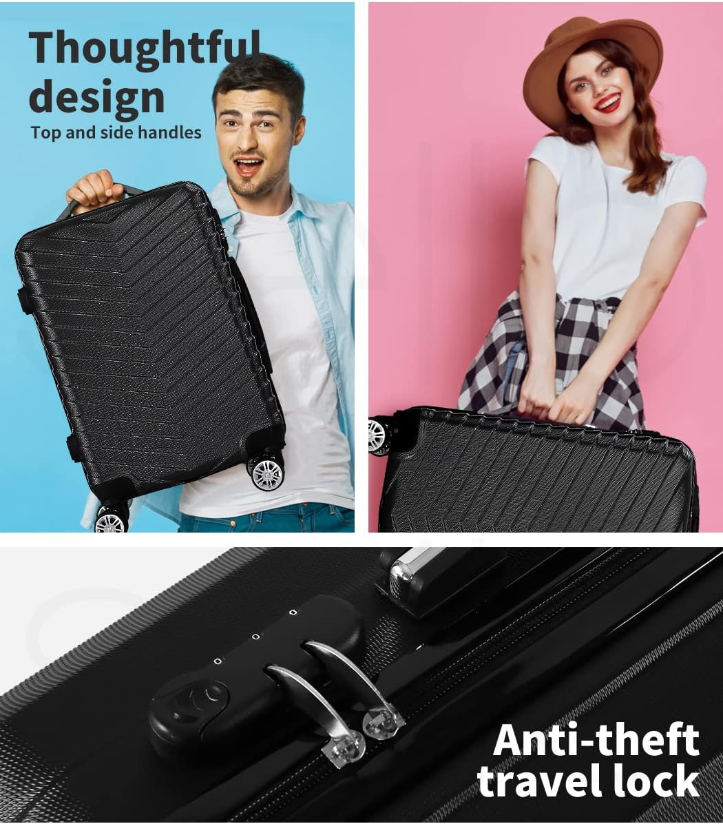 Secure black compact hard-shell carry-on luggage with 360° spinner wheels, designed for effortless short travel.