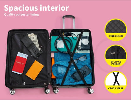 Durable black hard-shell carry-on suitcase. Compact travel bag with smooth 360° spinner wheels for any trip.