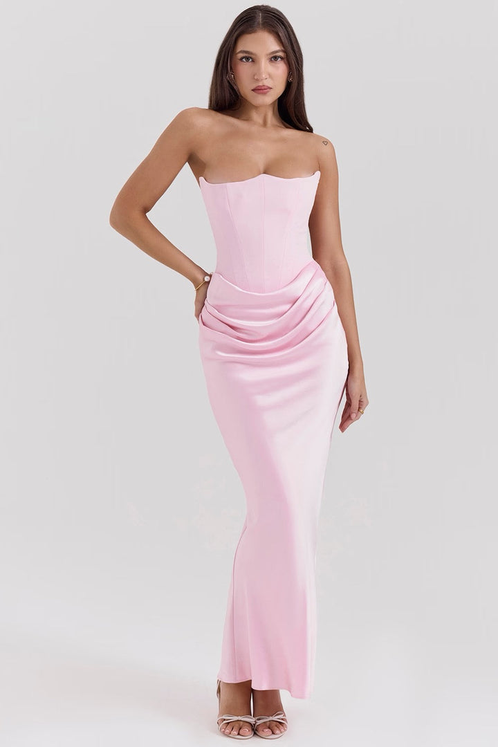 Chic red corset party dress, an elegant choice for special occasions.
