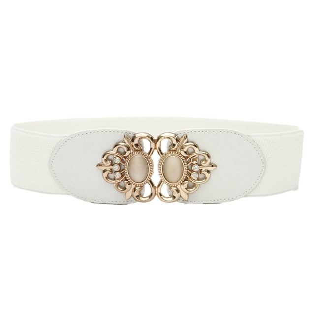 Modern silver wide waist belt, a stylish women's accessory for any dress or tunic.
