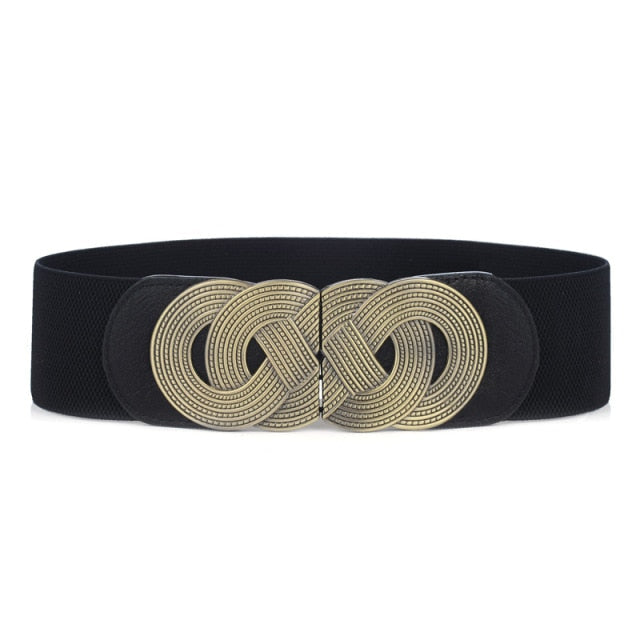 Brown faux leather wide waist belt for women, enhancing both dresses and tunics.