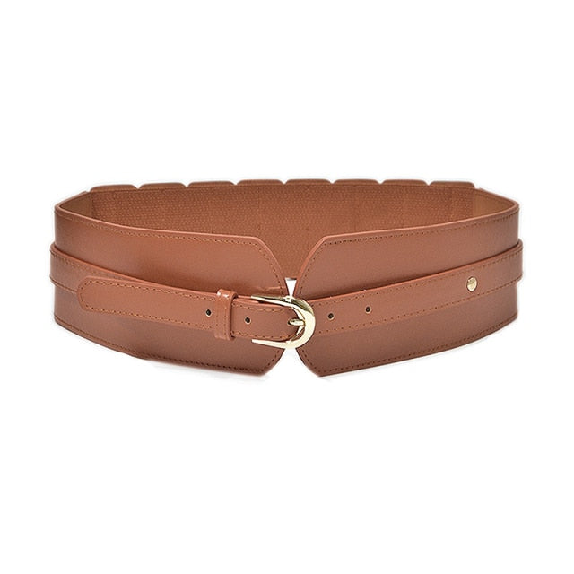 Red wide waist belt, a bold fashion accessory for women's dresses and tunics.