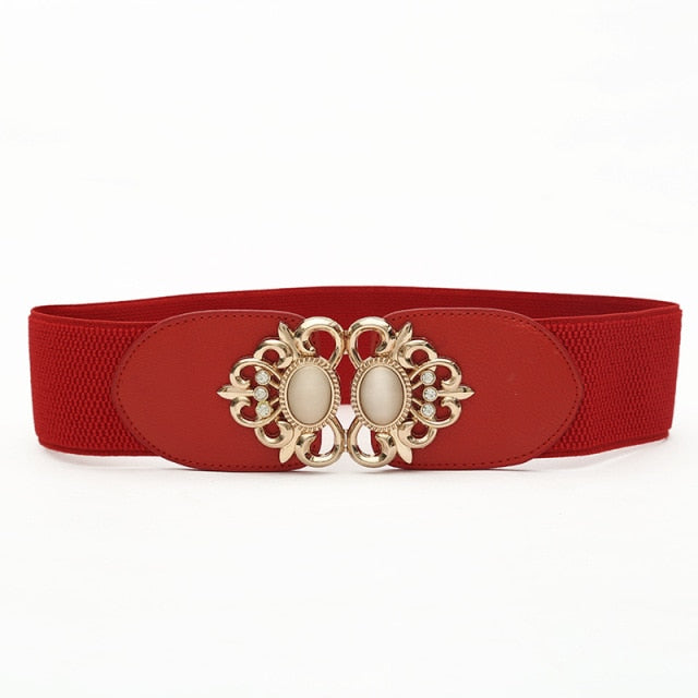 Durable brown faux leather wide belt for women, suitable for everyday dresses & tunics.