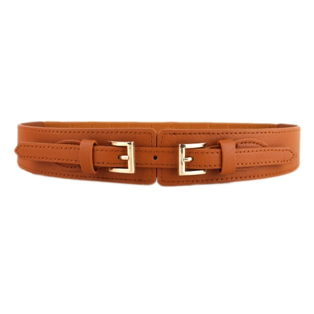 Silver faux leather wide waist belt, adding sparkle to women's dresses & tunics.
