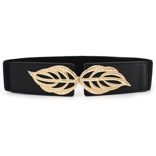 Women's faux leather wide belt in red, ideal for styling dresses and long tunics.