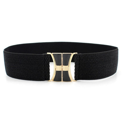 Chic golden wide waist belt, perfect for adding definition to women's dresses.