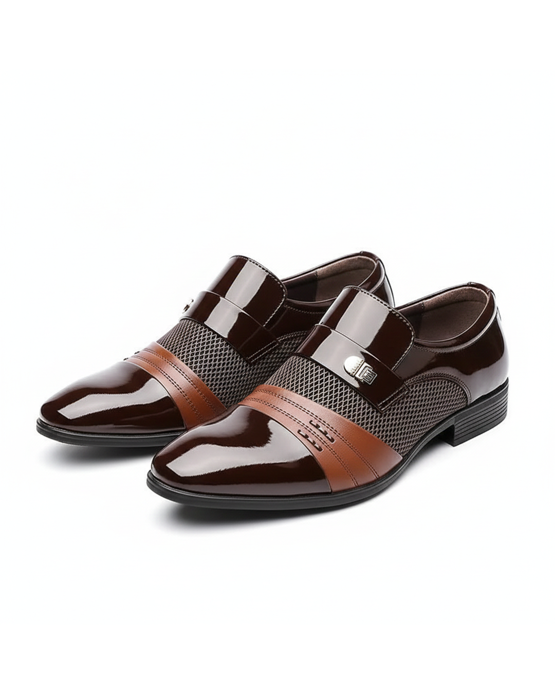 Black leather men's formal dress shoes, perfect for business, office wear, or special occasions.
