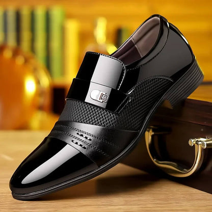 High-quality black leather men's formal dress shoes, enhancing professional, sophisticated, and elegant men's style.