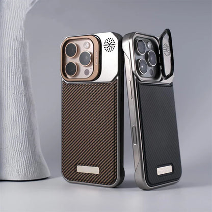 Black MagSafe armor iPhone case with kickstand, non-slip grip & robust shockproof protection.