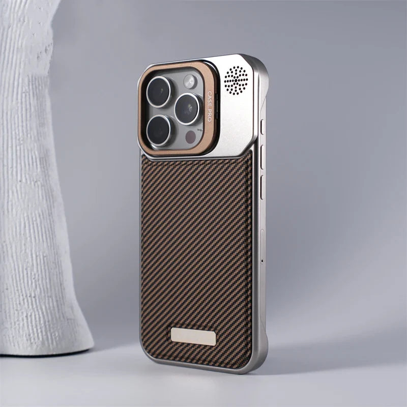 Gray MagSafe armor iPhone case with kickstand for hands-free viewing & enhanced non-slip grip.