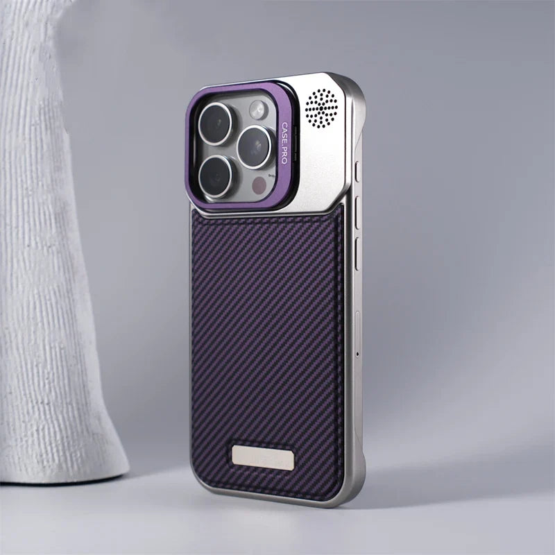 Protective bronze MagSafe armor iPhone cover, featuring a versatile kickstand & strong grip.
