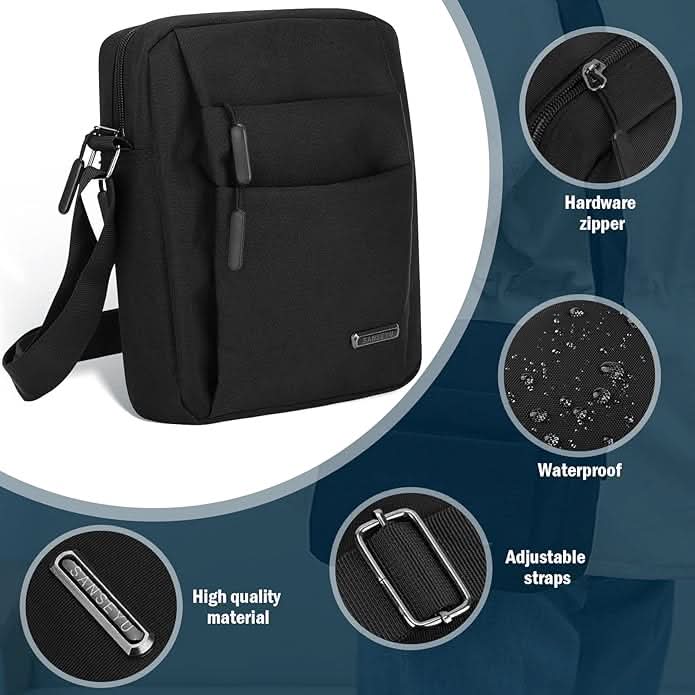 Men's waterproof travel shoulder bag, anti-theft design keeps essentials organized & safe.