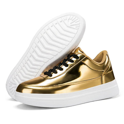 Gold glossy men's sneakers, Classic Legacy style for stylish comfort and casual appeal.