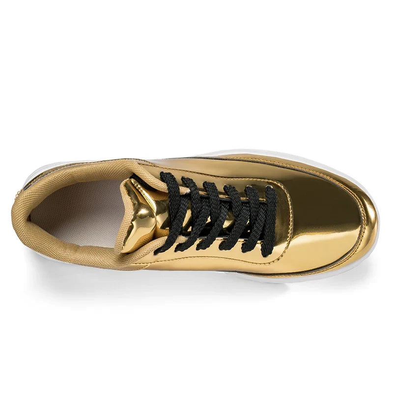 Lace-up men's Classic Legacy gold sneakers, stylish and comfortable glossy footwear.