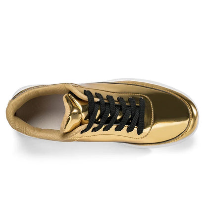 Lace-up men's Classic Legacy gold sneakers, stylish and comfortable glossy footwear.