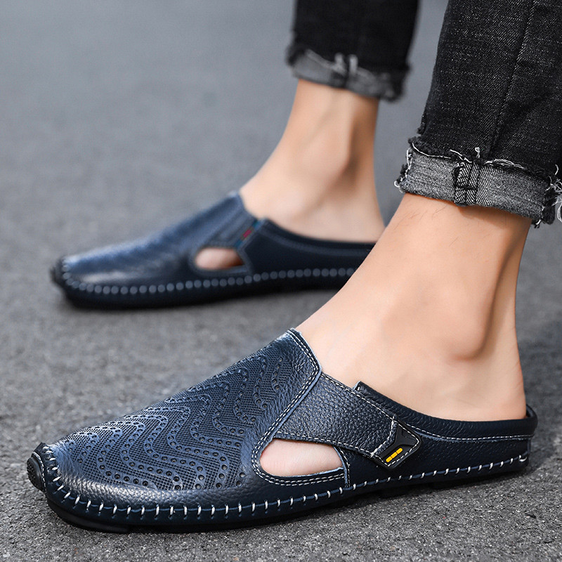 Hand-stitched brown men's sandals, durable and comfortable, ideal for summer travel and daily wear.