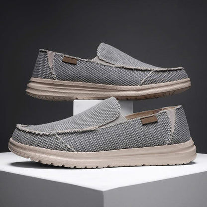 Close-up of comfortable men's slip-on loafers, showcasing lightweight material and classic design.