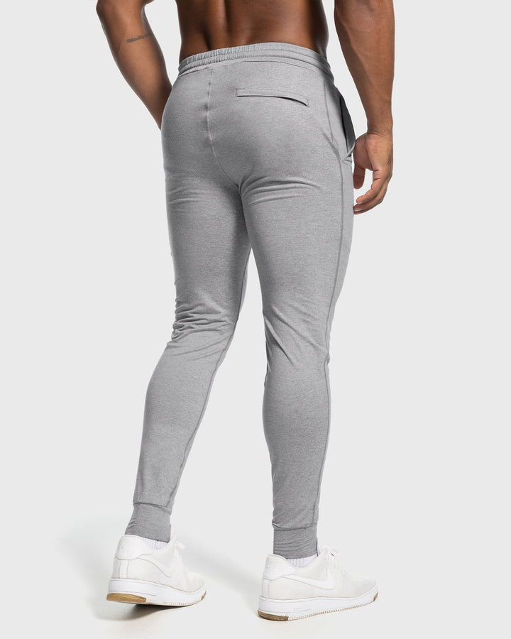 Black men's stretch joggers, lightweight design for year-round comfort.