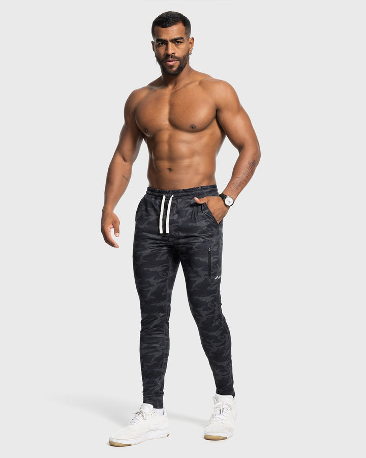 Charcoal men's workout joggers, moisture-wicking stretch pants for peak performance.