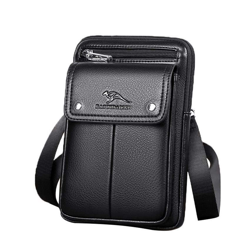 Black men's PU leather crossbody bag, perfect for daily essentials & travel gear.
