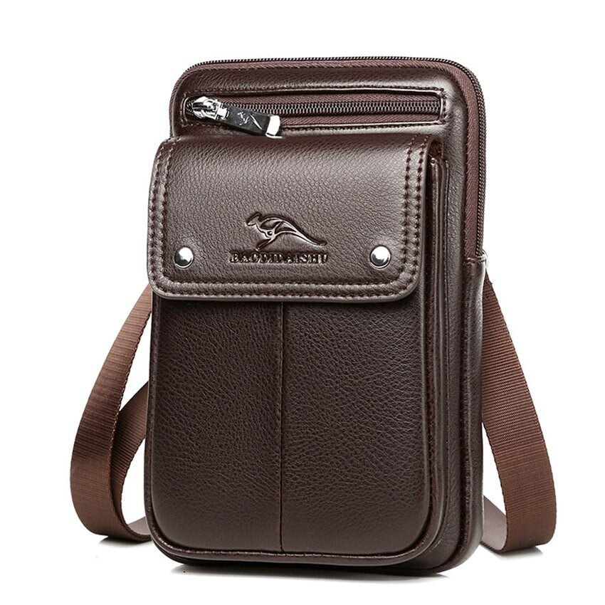 Compact brown PU leather men's bag, great for daily use, essentials & urban travel.