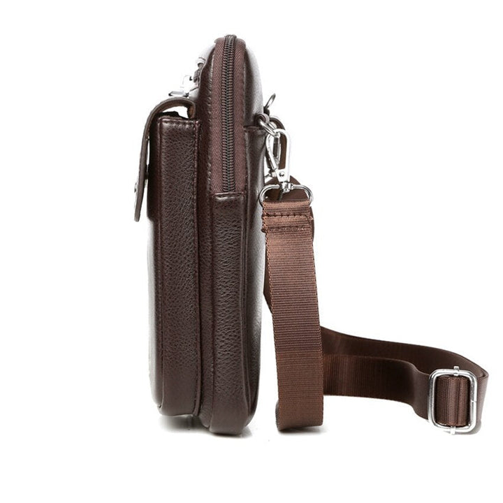 Modern brown PU leather crossbody bag for men, designed for daily essentials & travel.