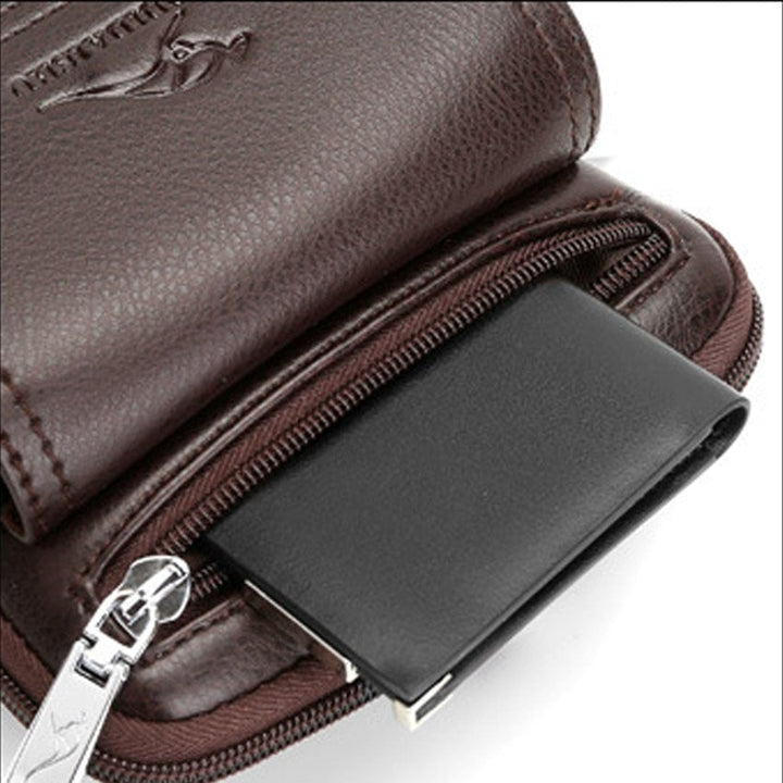 Men's brown PU leather shoulder bag, lightweight & practical for travel & daily use.