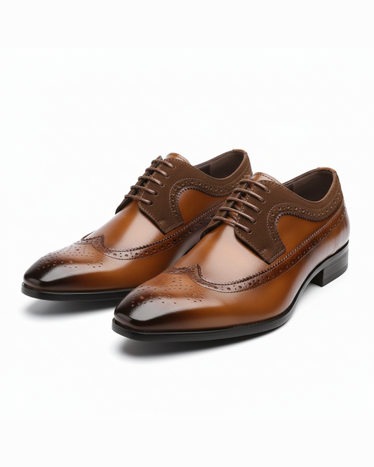 Black Men's Regent Brogue Oxford dress shoes. Classic, professional formal footwear for business or wedding.