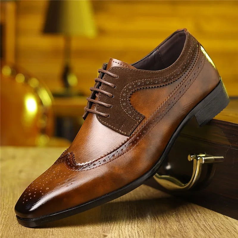 Brown Men's Regent Brogue Oxford dress shoes. Elegant, classic style formal footwear for business or wedding.