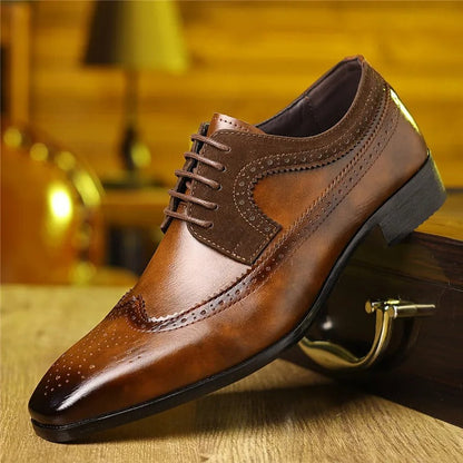 Brown Men's Regent Brogue Oxford dress shoes. Elegant, classic style formal footwear for business or wedding.