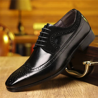 Side profile of Men's Regent Brogue Oxford dress shoes, showcasing classic shape & elegant leather.