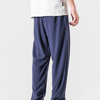 Gray men's casual drawstring pants, relaxed fit, lightweight, great for summer comfort.