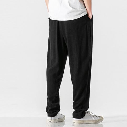 Beige men's comfort pants, relaxed fit with drawstring, ideal for casual and summer fashion.