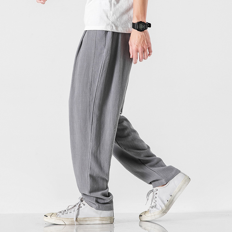 Lake blue lightweight men's drawstring pants, relaxed fit for summer casual wear.