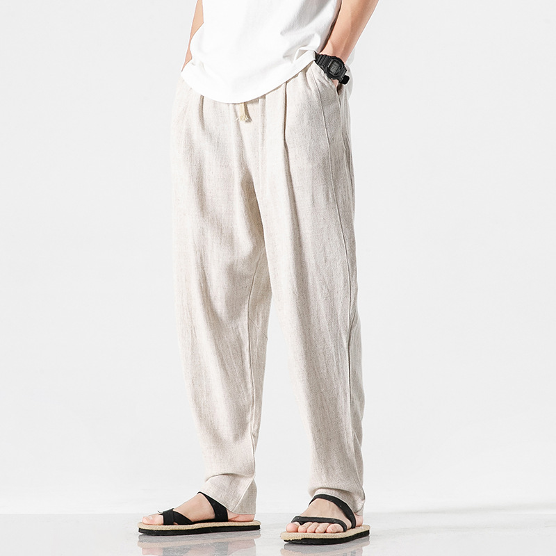 Gray men's summer pants, relaxed fit with drawstring, offering ultimate comfort and style.