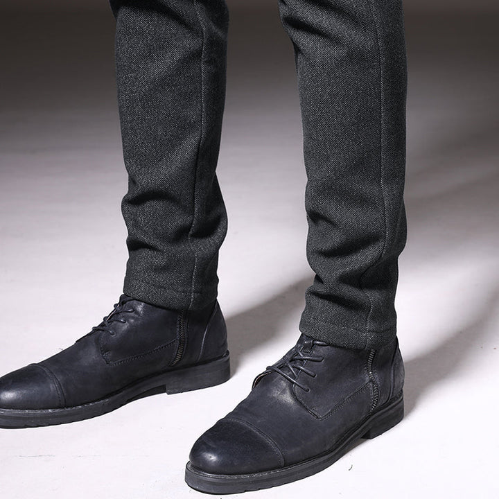 Black men's stretch office wear pants, slim fit and wrinkle resistant.