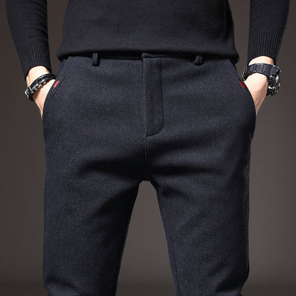 Blue modern fit men's dress pants, stretch fabric for ultimate comfort.