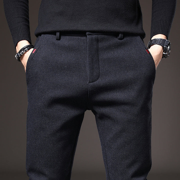 Blue modern fit men's dress pants, stretch fabric for ultimate comfort.