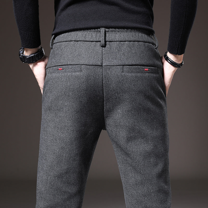 Men's black tailored slim fit stretch pants, ideal for dress or casual outfits.
