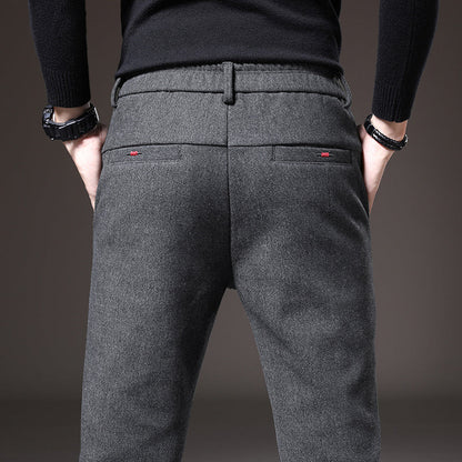 Men's black tailored slim fit stretch pants, ideal for dress or casual outfits.