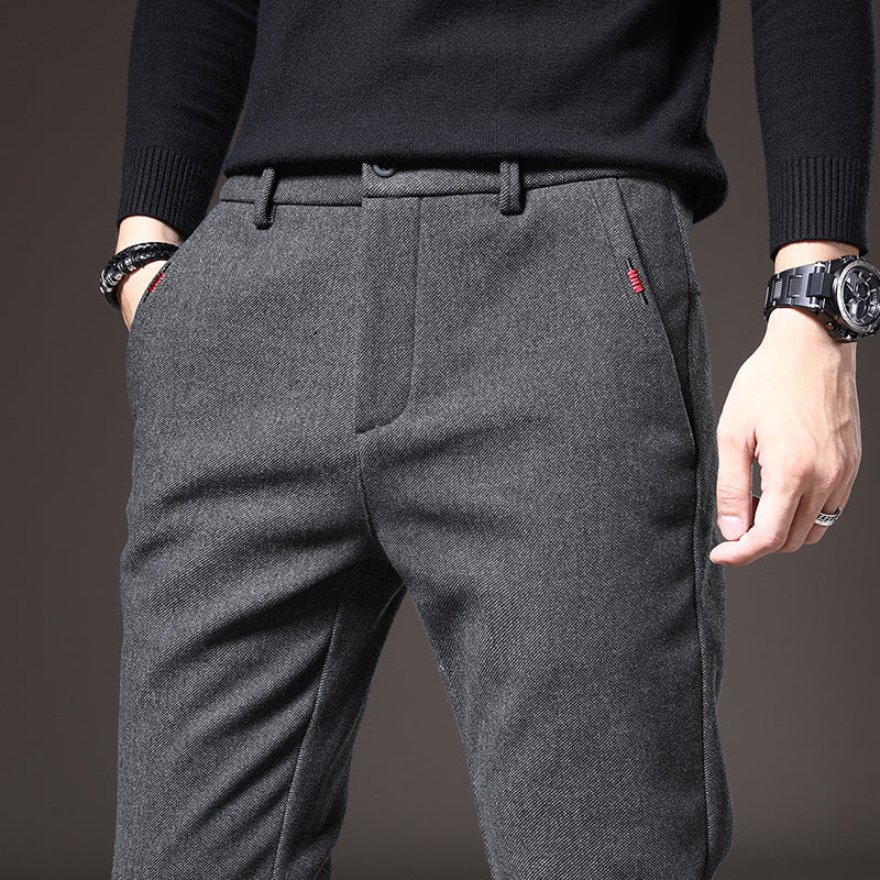 Blue modern fit stretch dress pants for men, perfect for smart casual occasions.