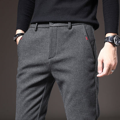 Blue modern fit stretch dress pants for men, perfect for smart casual occasions.