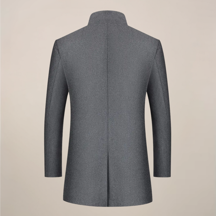 Men's tailored slim fit winter coat. Stand collar, button-up trench for stylish and warm cold weather outerwear.