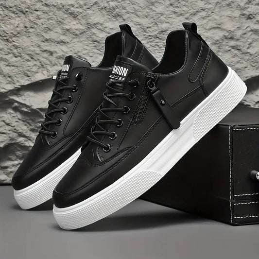Black modern casual men's sneakers with lace-up front for everyday style and comfort.