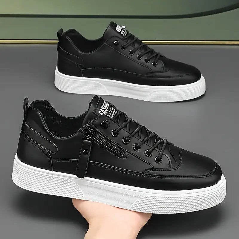 Lace-up men's casual sneakers, sleek modern design, perfect for everyday walking and style.