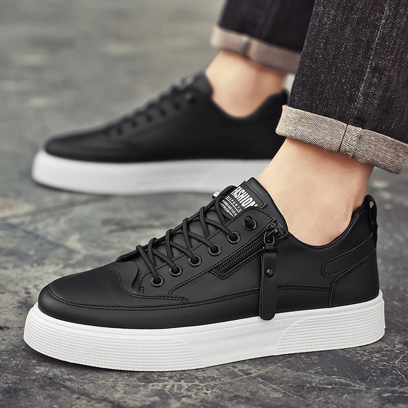 Side zip black men's sneakers, modern casual style, offering easy wear and everyday comfort.