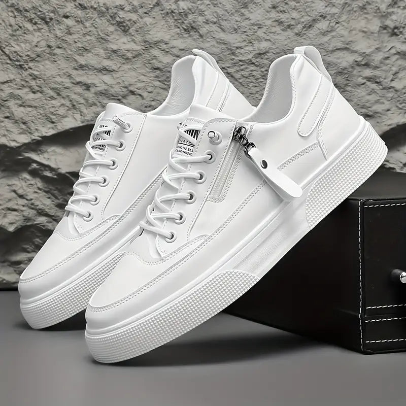 Men's modern casual lace-up sneakers, comfortable everyday footwear, available in black and white.