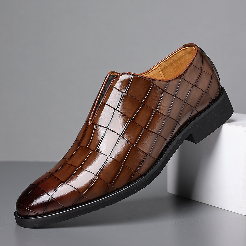 Black polished leather men's dress shoes for formal business & office wear.